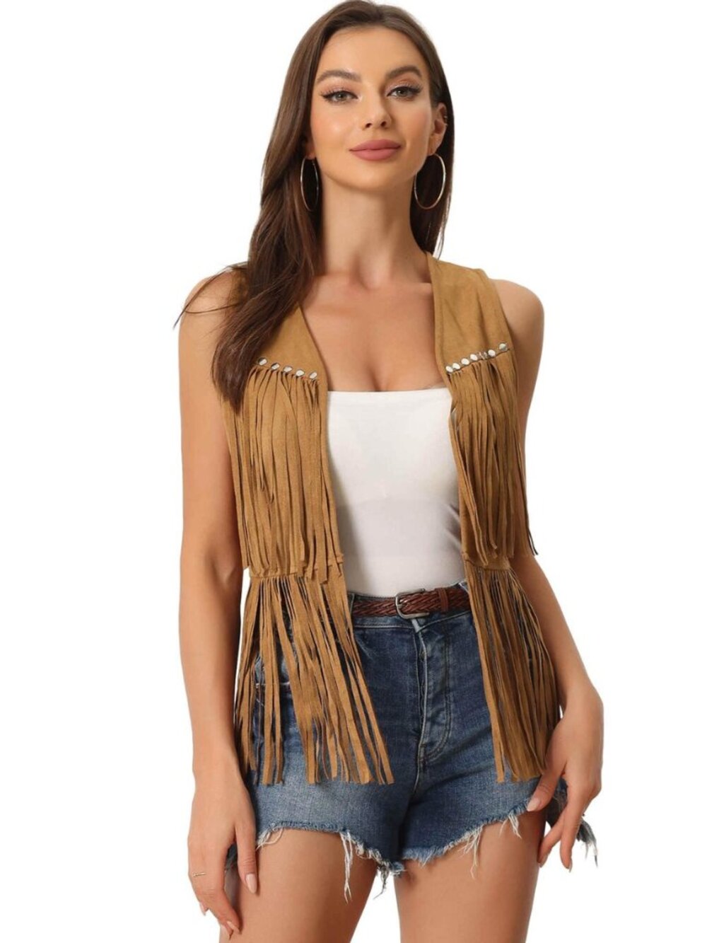 Women's Fringe Vest Western Jacket Faux Suede Tassel Outerwear
